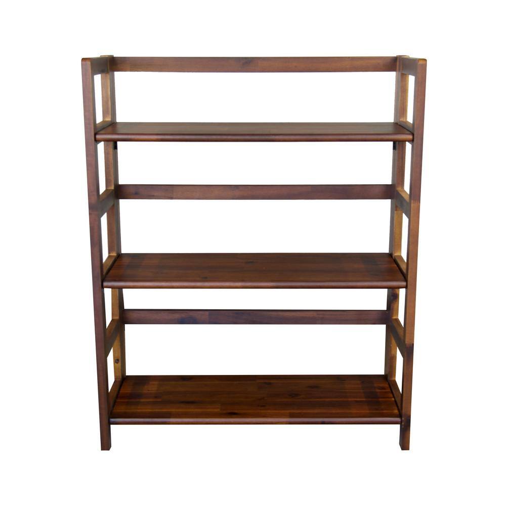 Eccostyle 34 in. Mahogany Acacia 3-Shelf Folding Etagere Bookcase VTTOF0135DM