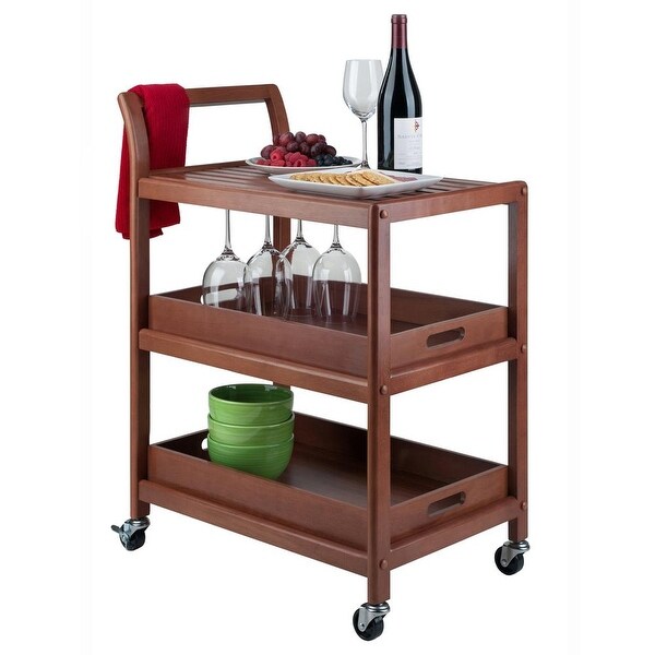 Wood Albert 3-Tier Entertainment Cart， Walnut Finish