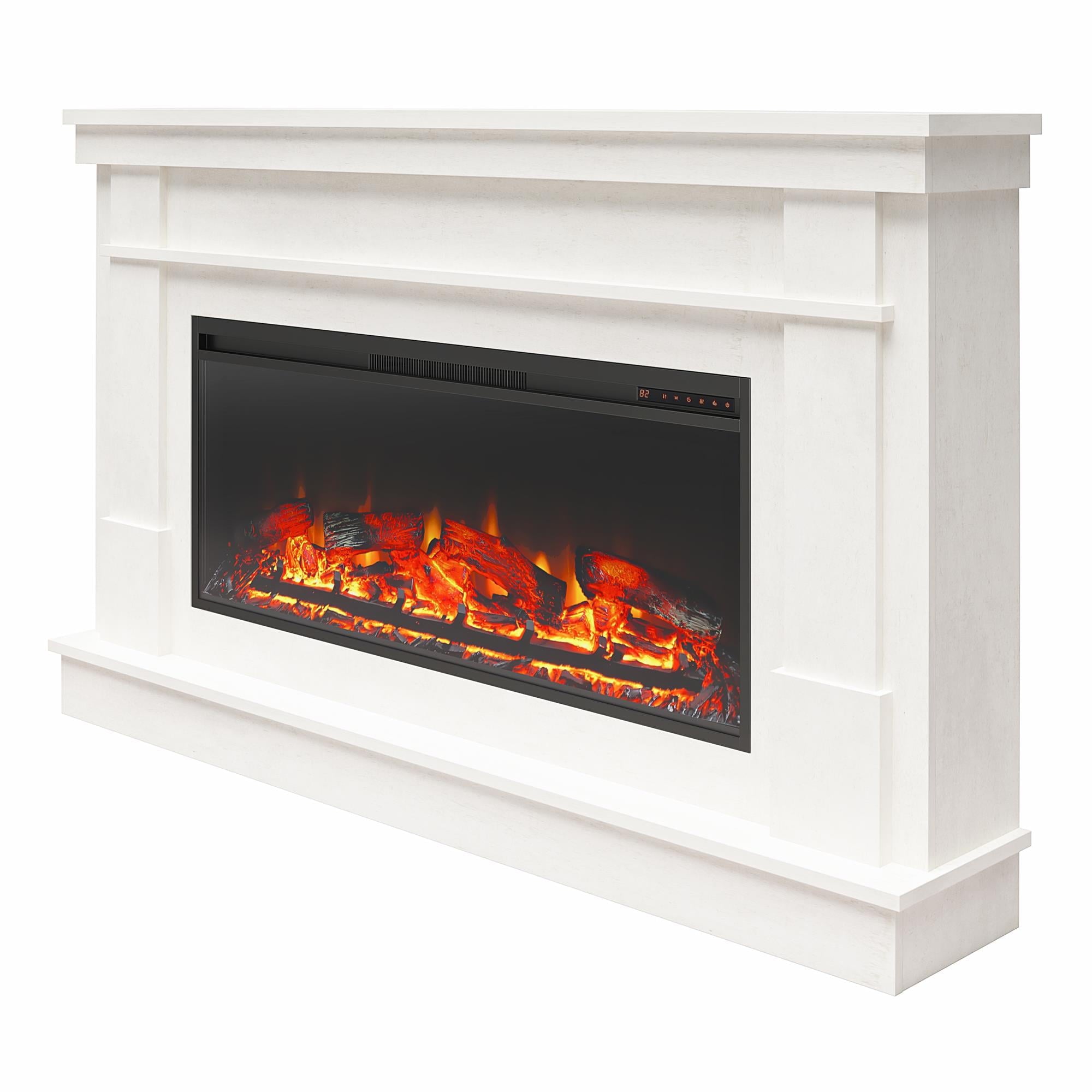 Ameriwood Home Elmdale Wide Mantel with Linear Electric Fireplace, Plaster