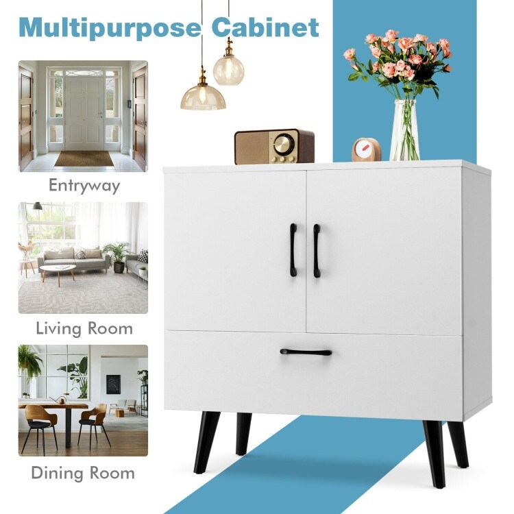 Modern Floor Storage Cabinet with 2 Doors and 1 Pull out Drawer   30\