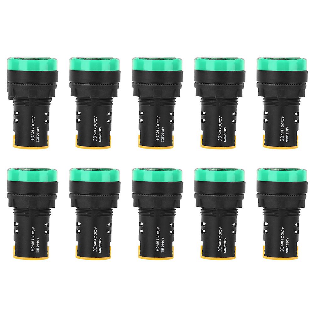 10pcs Berm Led Power Indicator Light Pc Flame Retardant Shell 22mm Diameter 110v Ad16-22d/s Green