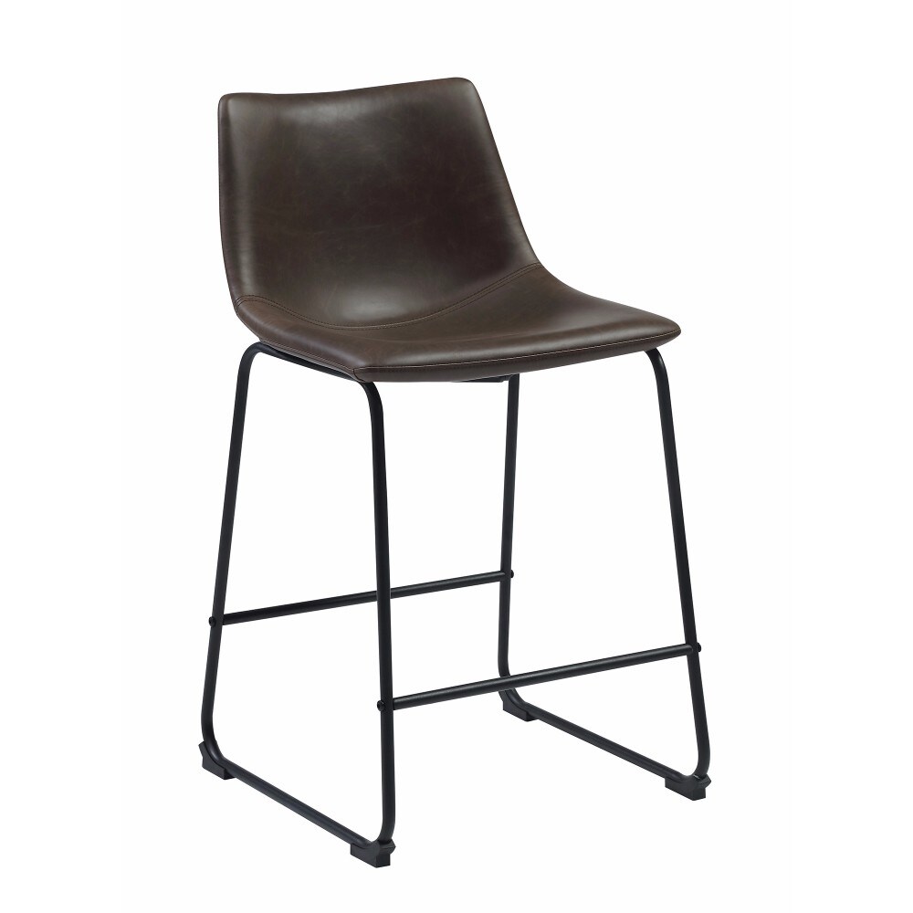 Transitional Contoured Counter Height Stool， Dark Brown， Set of 2 - 34 H x 18.5 W x 21 L Inches