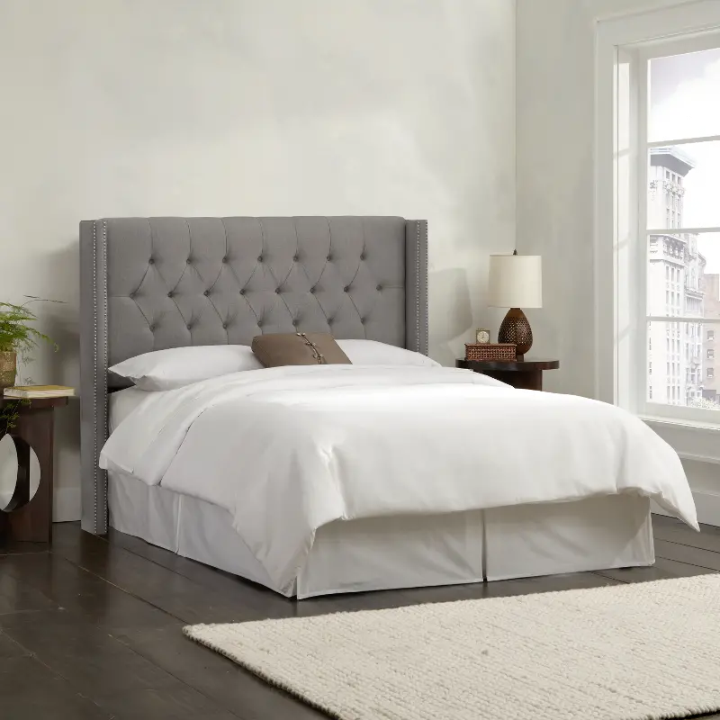 Abigail Gray Diamond Tufted Wingback Full Headboard - Skyline Furniture