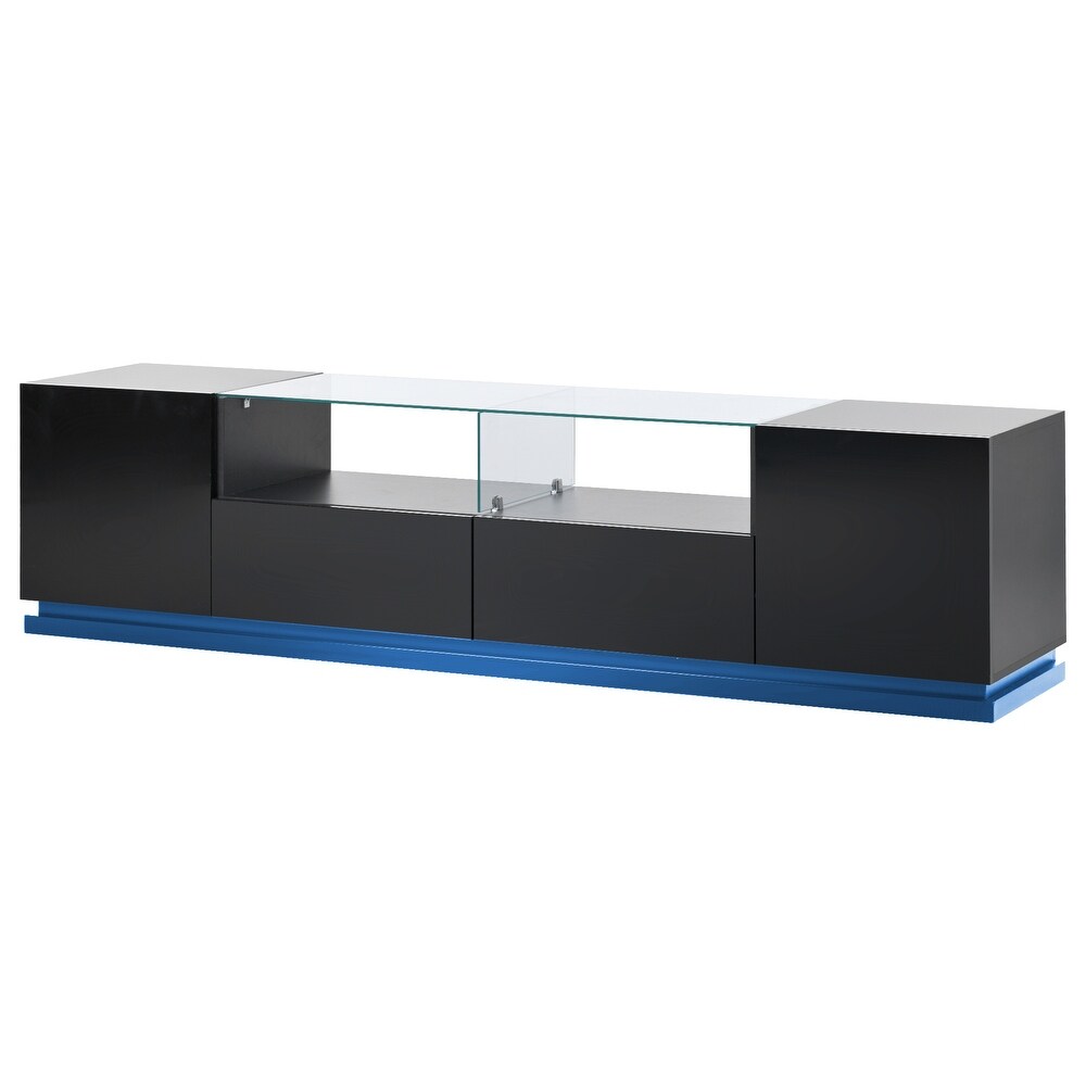 TV Stand with Tempered Glass  Modern High Gloss Entertainment Center for TVs Up to 70\