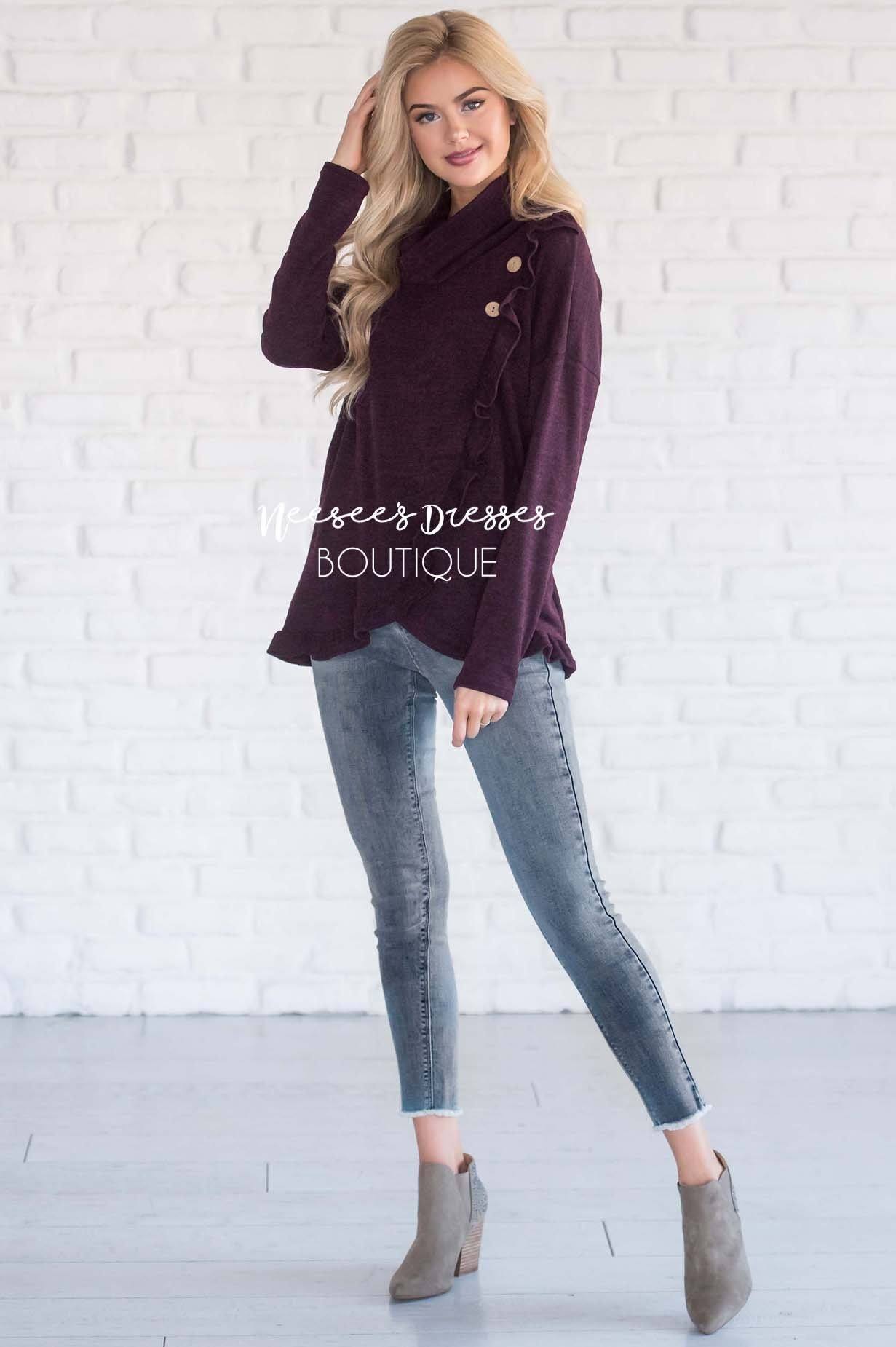 Cowl Neck Ruffle Front Sweater