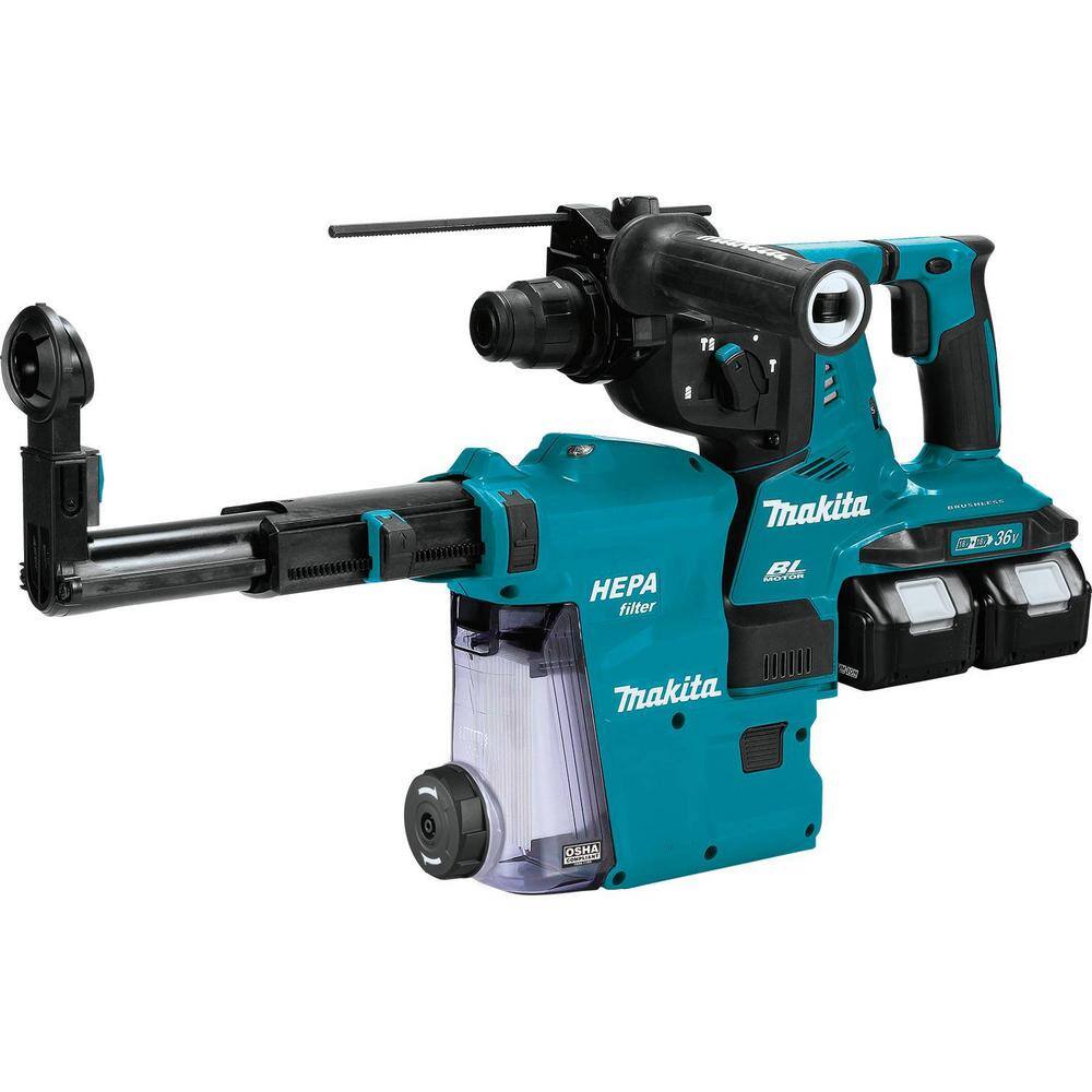 Makita 18V X2 LXT 36V 1-18 in. Brushless Cordless Rotary Hammer Kit with HEPA Dust Extractor AFT AWS Capable 5.0 Ah XRH10PTW