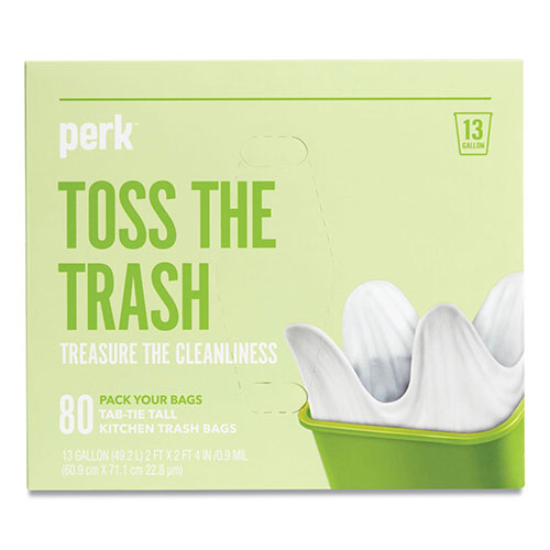 Perkandtrade; Tab-Tie Tall Kitchen Trash Bags | 13 gal， 0.9 mil， 28