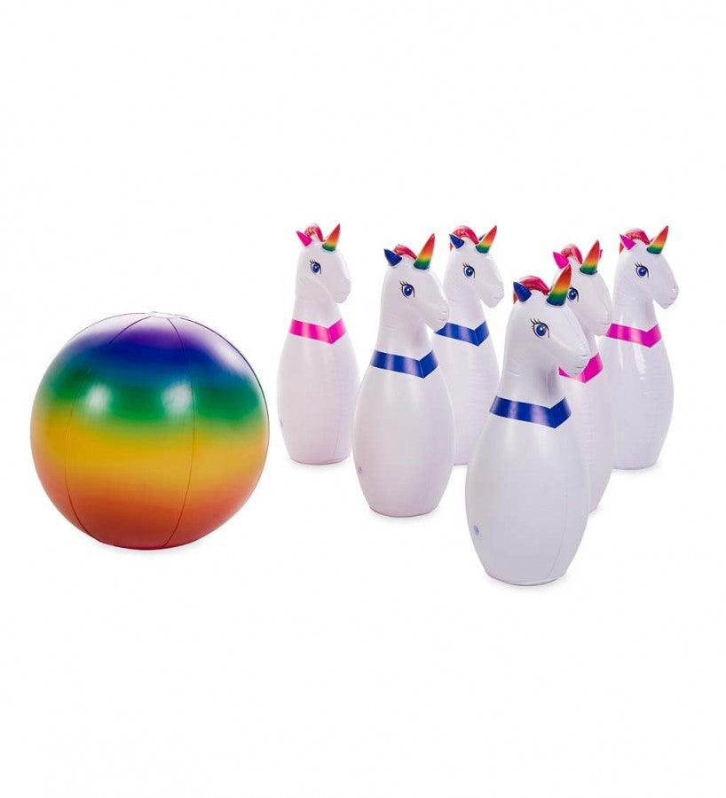 HearthSong Giant Inflatable Unicorn Bowling Set for Kids, with 6 Unicorn Pins and 1 Large Multi-Colored Ball
