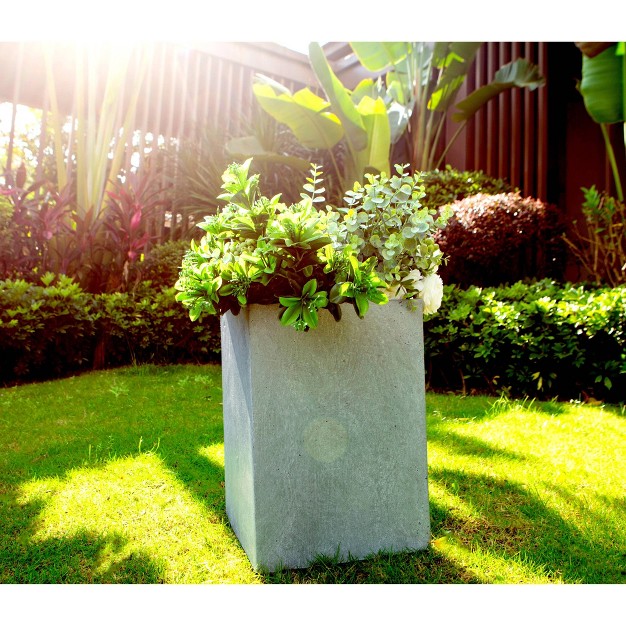 Wide Kante Lightweight Tall Square Concrete Outdoor Planter Pot Slate Gray