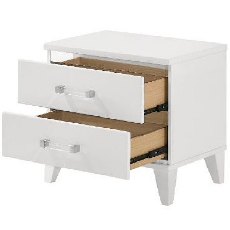 Nightstand with 2 Drawers and Metal Trim， White