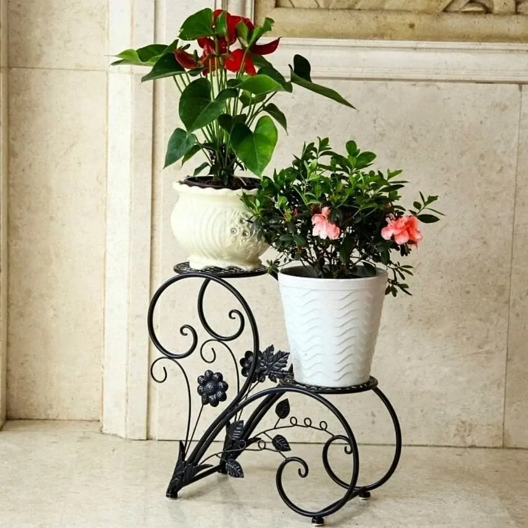 Decorative Metal Iron Metal Flower Display Rack with Galvanized Metal Buckets Round Shape Planter with Stand High Quality