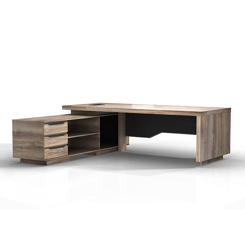 LARKIN Executive Desk with Left Return 2.4M - Warm Oak & Black