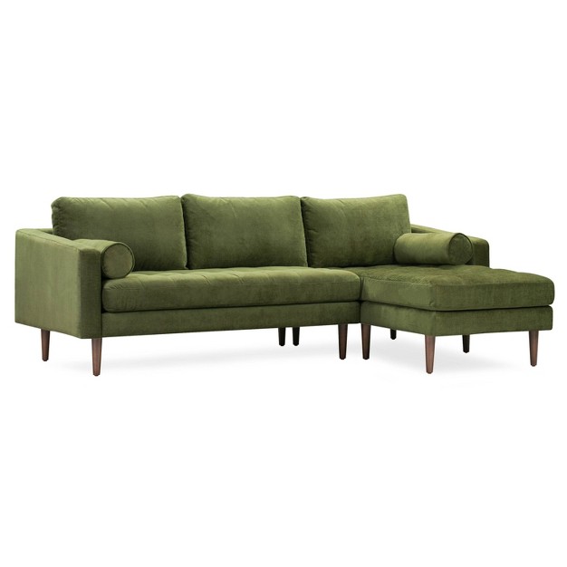 Florence Mid century Modern Velvet Right Sectional Sofa Distressed Green Velvet Poly amp Bark