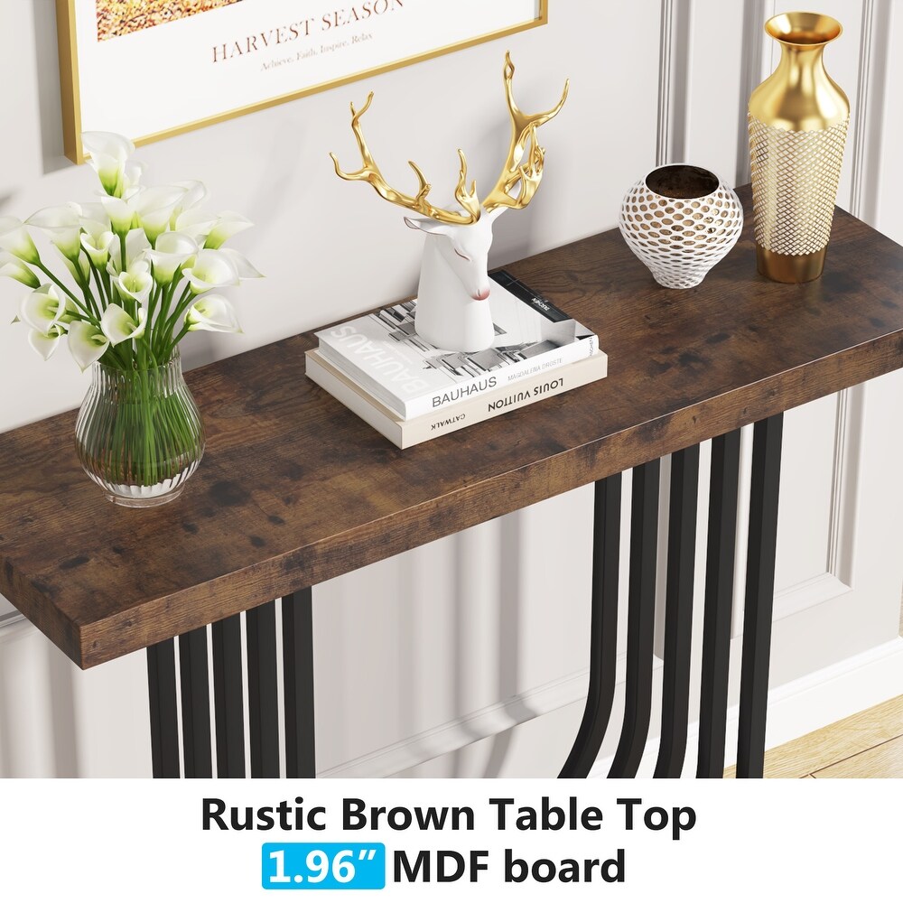 40 Inch Modern Faux Marble Entryway Table  Foyer Table  Narrow Sofa Accent Table with Geometric Metal Legs