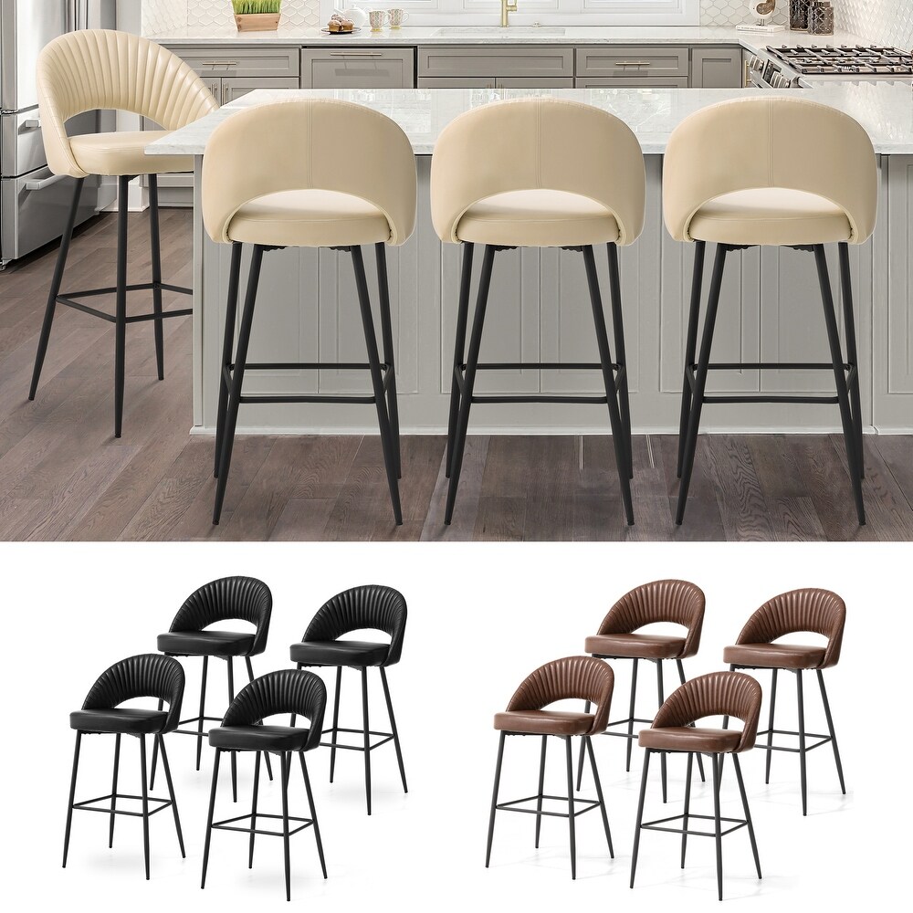 Glitzhome Modern Quilted Leatherette Tapered Legs Bar Stools Set of 4