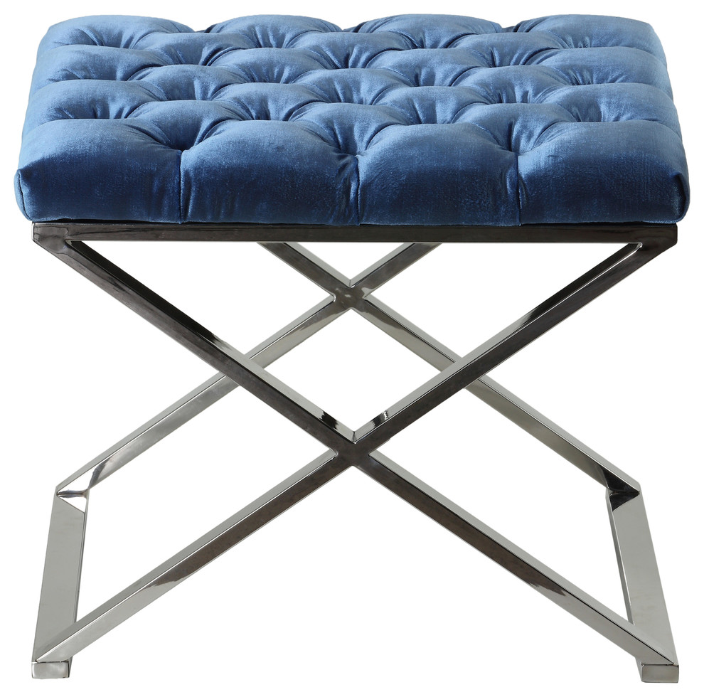 Cortesi Home Mariana Tufted Metal Ottoman  Blue  21 quot  Contemporary   Footstools And Ottomans   by CozyStreet  Houzz