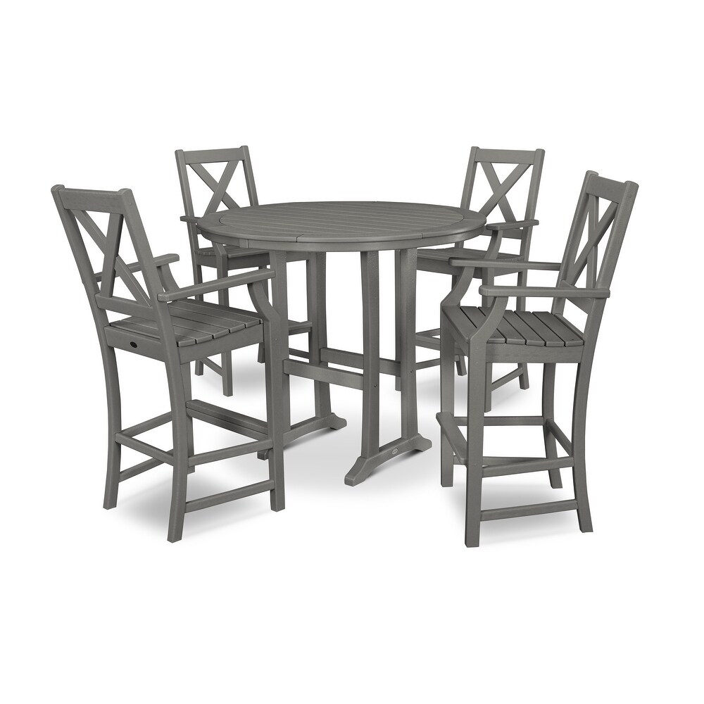 POLYWOOD Braxton 5 Piece Nautical Trestle Arm Chair Bar Set