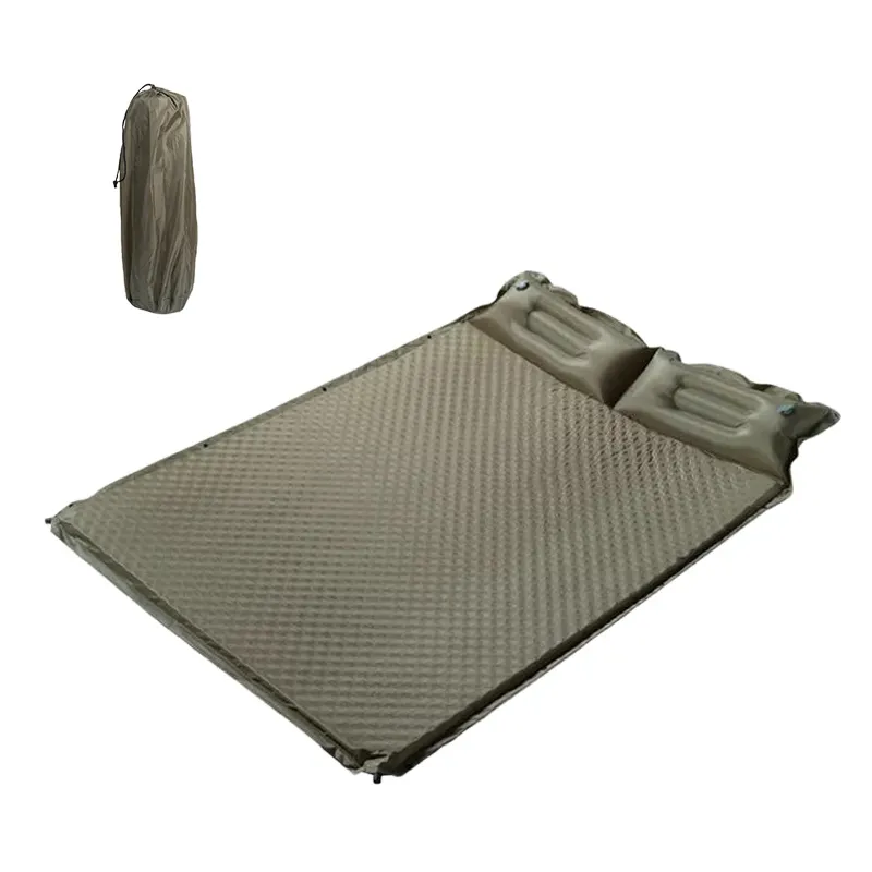 Folding Self Inflating Camping Mat Lightweight Air Mattress Double Camping Sleeping Pad With Pillow Green