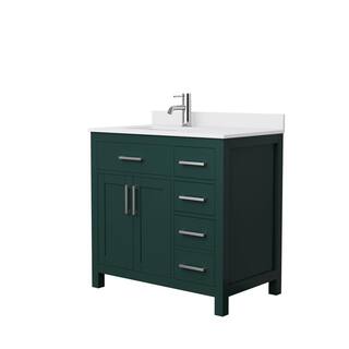 Wyndham Collection Beckett 36 in. W x 22 in. D x 35 in. H Single Sink Bathroom Vanity in Green with White Cultured Marble Top WCG242436SGEWCUNSMXX