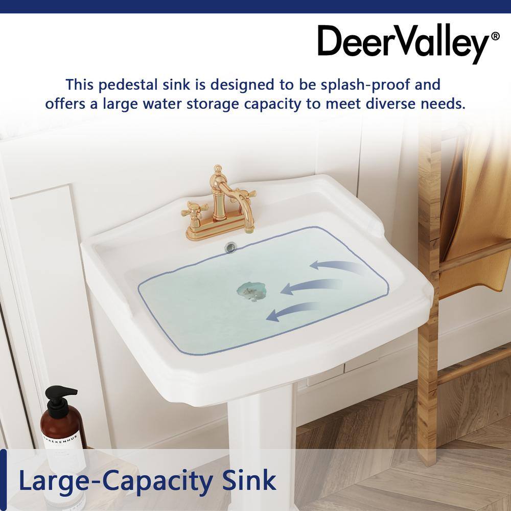 DEERVALLEY DeerValley Dynasty 26 34 in. Tall White Vitreous China Rectangular Pedestal Bathroom Sink With Overflow DV-1P522