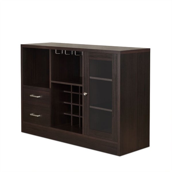 Wood Server Buffet with Storage and Wine Rack in Espresso