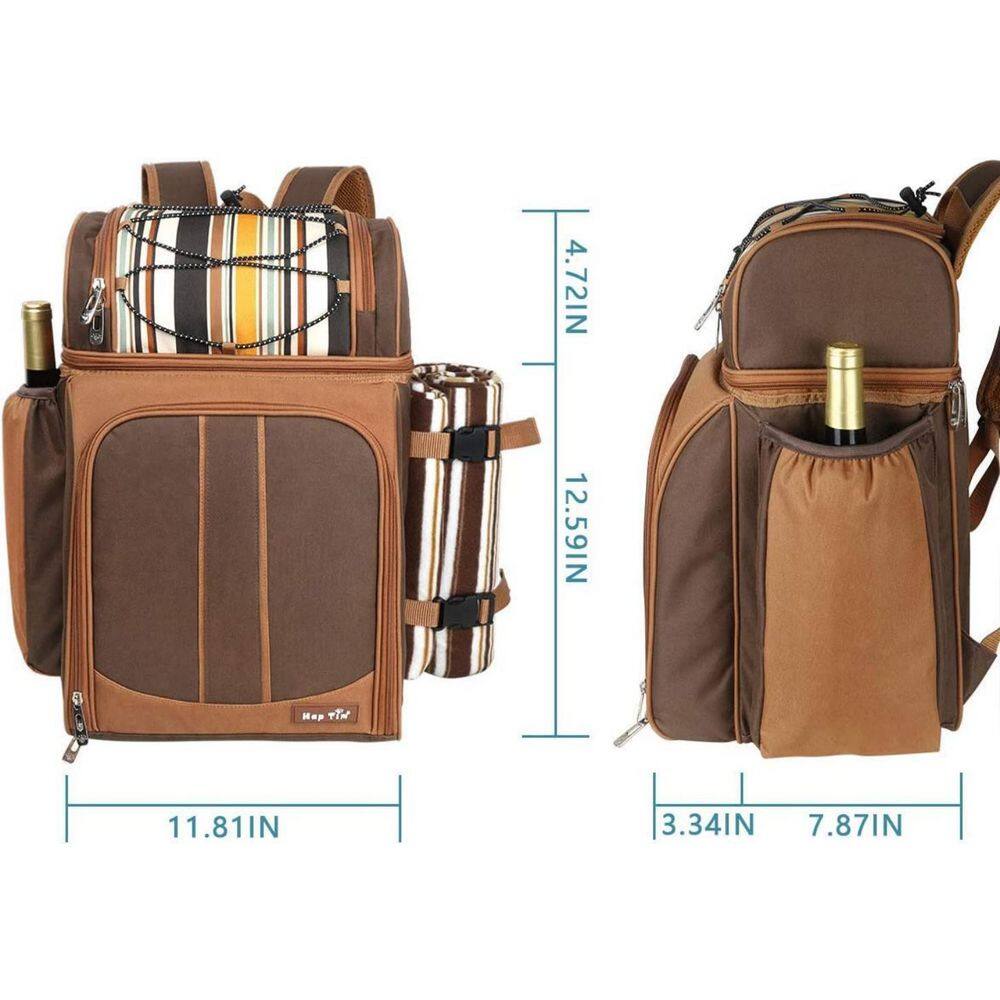 12 in. Blasting Brown Picnic Backpack-2 Insulation Cooler Wine Rack Wool Blanket B08MPY2VB2