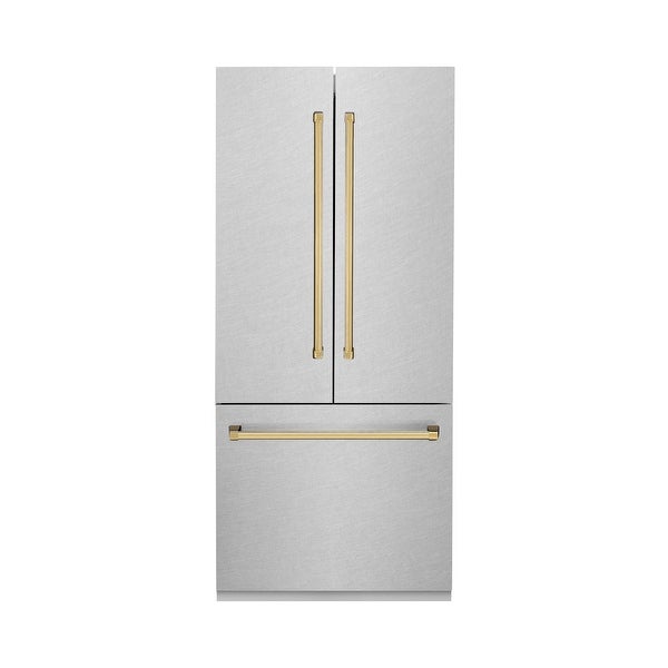 ZLINE 36” Autograph Edition 19.6 cu. ft. Built-in 3-Door French Door Refrigerator with Internal Water and Ice Dispenser