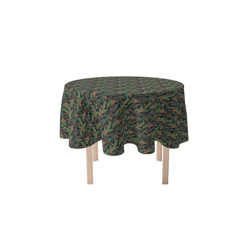 Round Tablecloth， 100% Polyester， 60 Round， Fir Branches and Green Pines