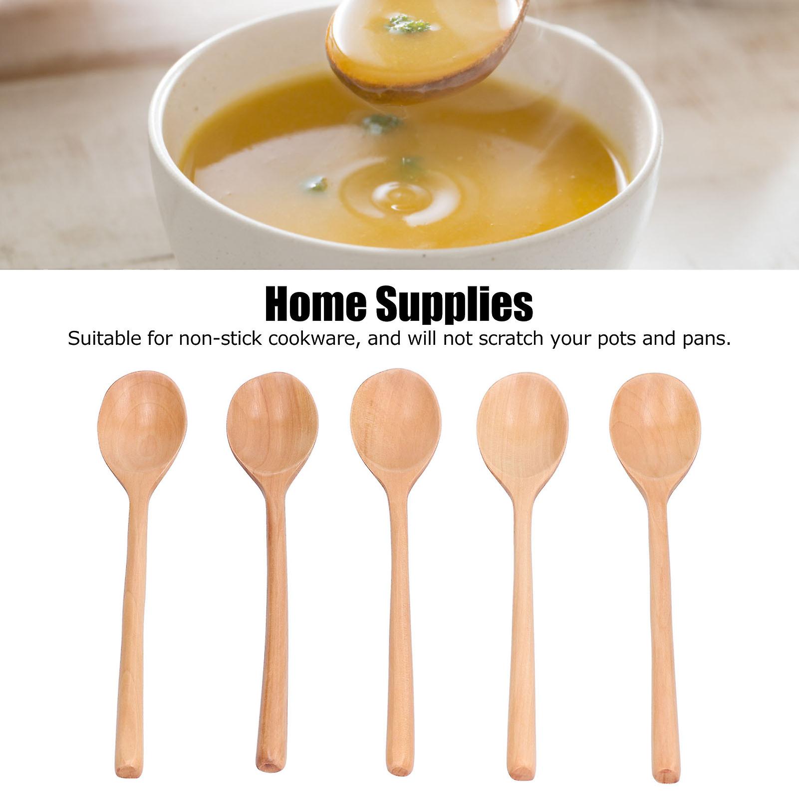 12 Inch Long Handle Spoons， 6pcs Wooden Meal Spoon Honey Stirring Spoon With Smooth Surface For Home， Camping