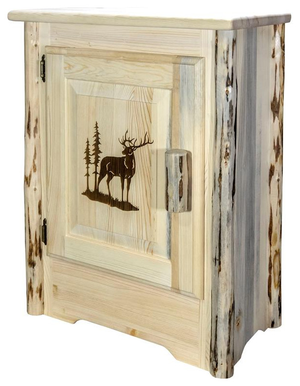 Montana Woodworks Wood Accent Cabinet with Engraved Elk Design in Natural   Rustic   Accent Chests And Cabinets   by Homesquare  Houzz