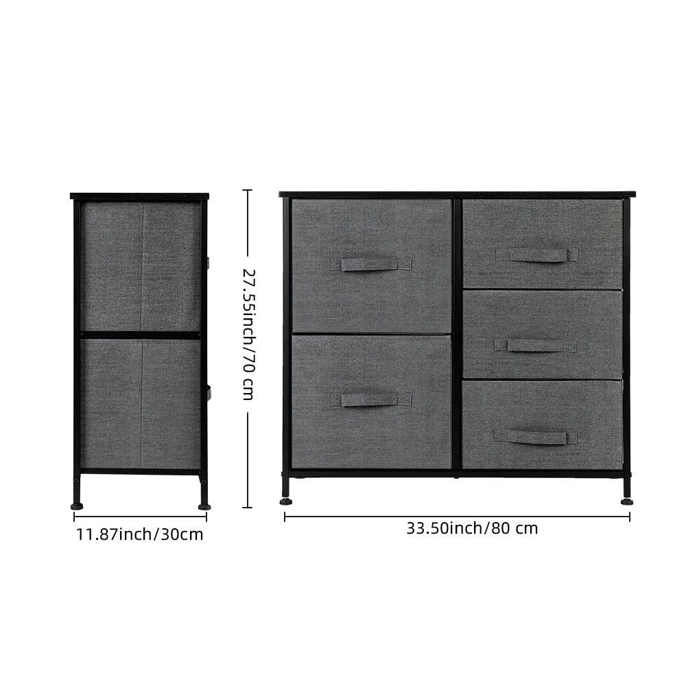 Dresser Organizer with 5 Drawers, Fabric Dresser Tower Gray