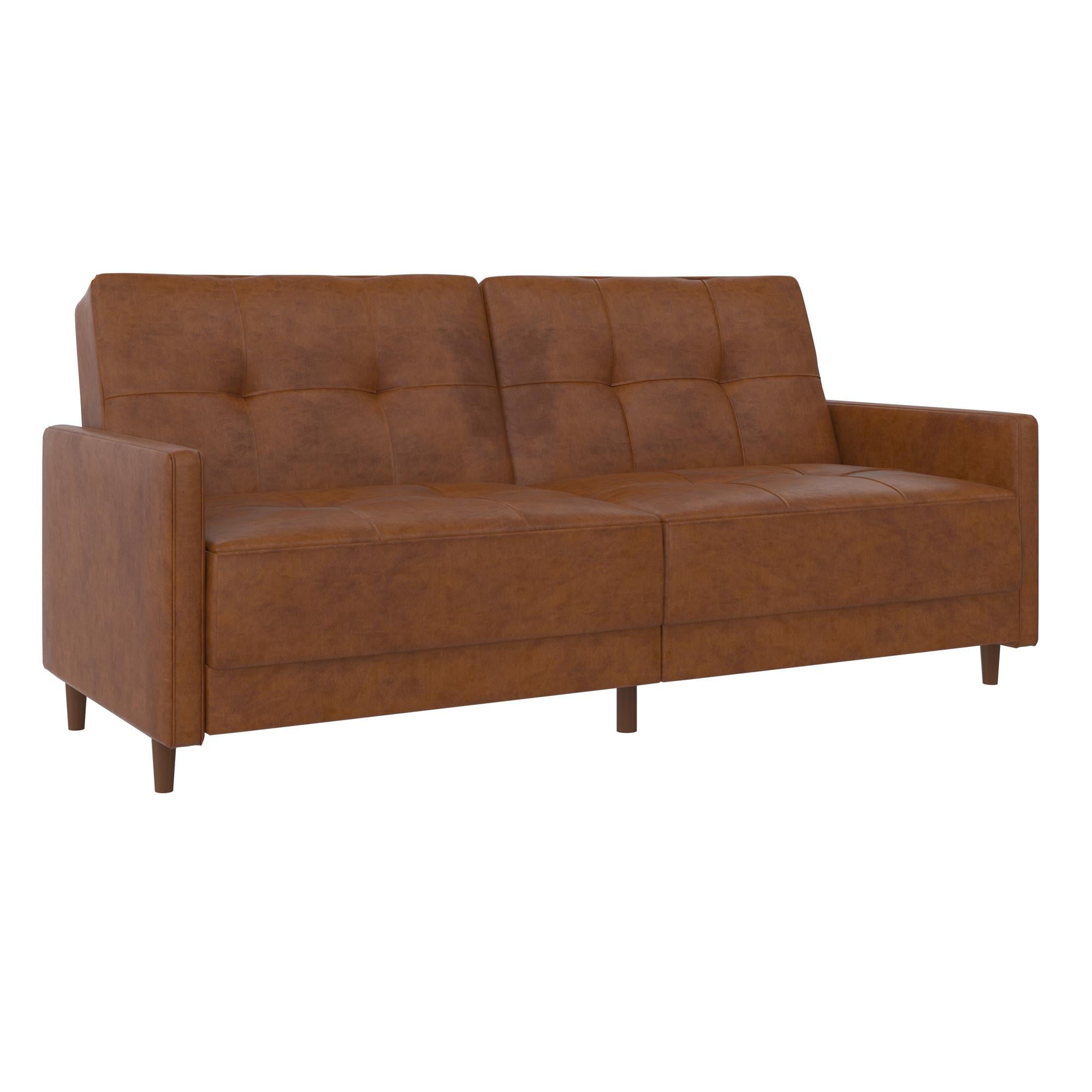 Desert Fields Adera Coil Futon, Camel Faux Leather