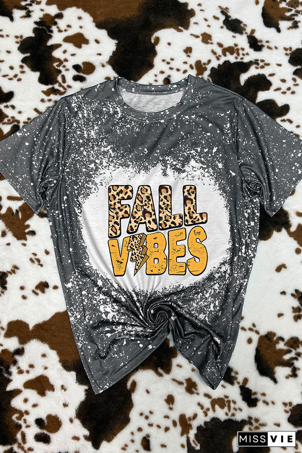 FALL Vibes Leopard Bleached Graphic Tee