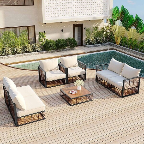 7 PCS Modern Outdoor Patio Furniture Set，Metal Sectional with Cushions