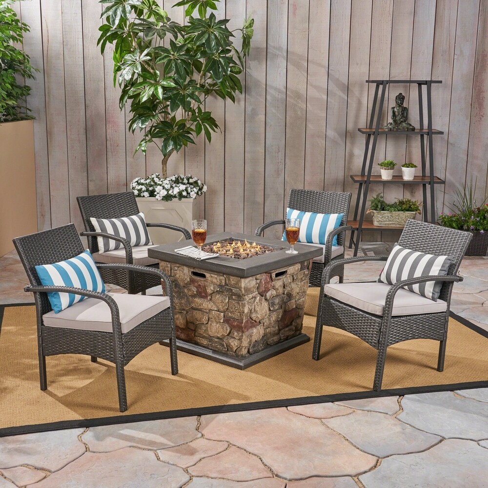 Cordoba Outdoor 4 seater Fire Pit Wicker Club Chat Set by Christopher Knight Home