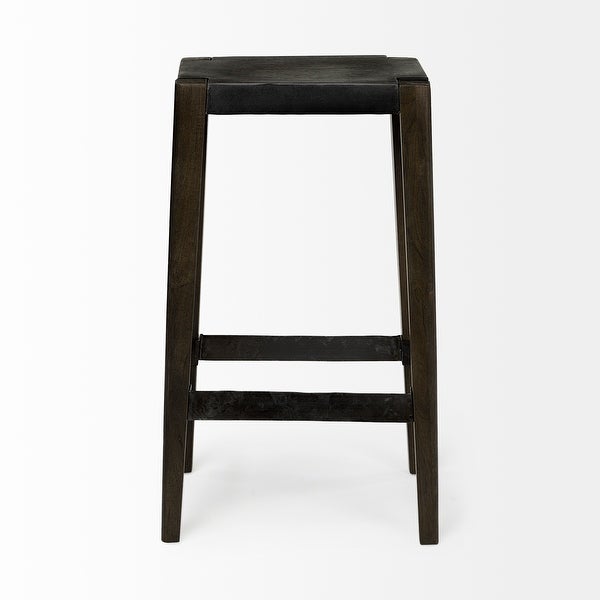 Nell Black Metal Seat and Foot Rest w/Solid Wood Legs Bar Stool - 16.0L x 12.0W x 30.0H