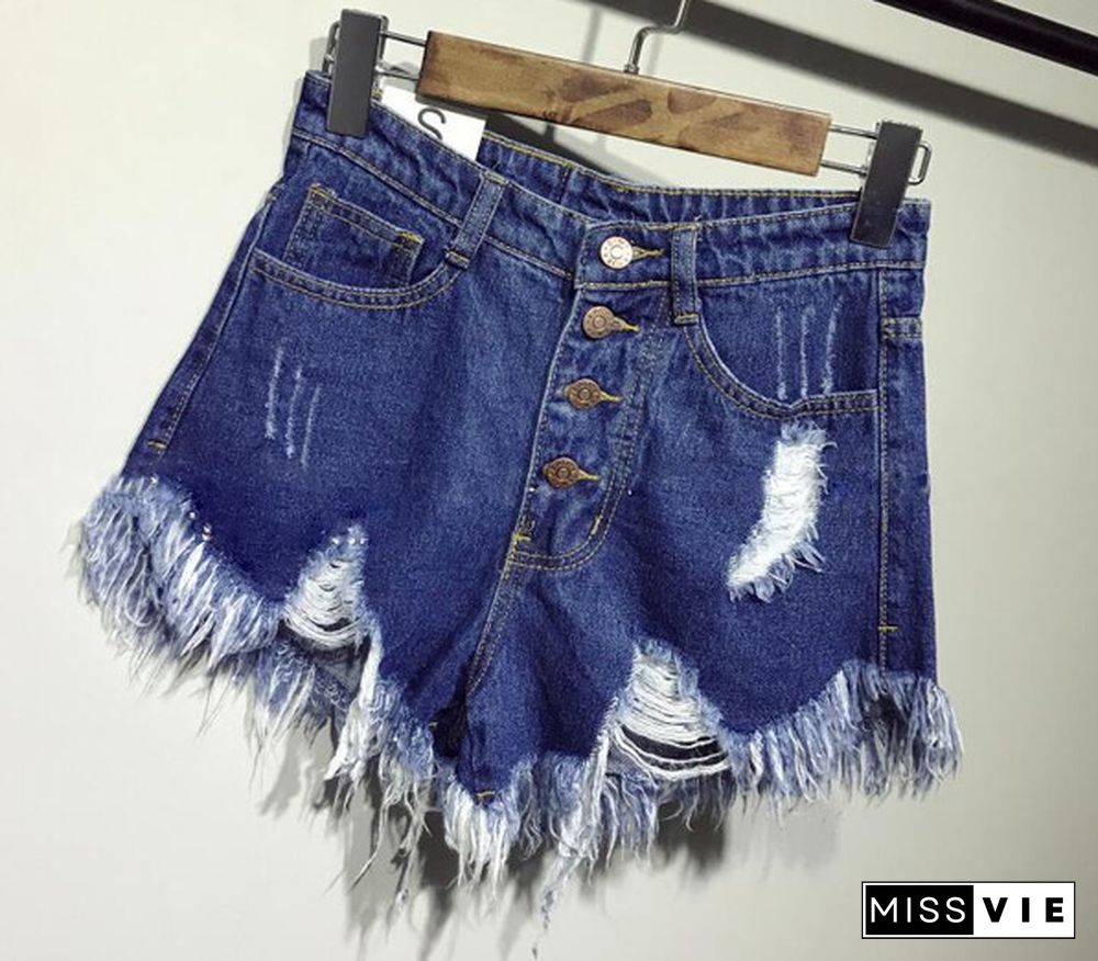 Women's Casual Summer Cool Women Denim Shorts High Waists Fur-Lined Leg-Openings Plus Size Short Jeans