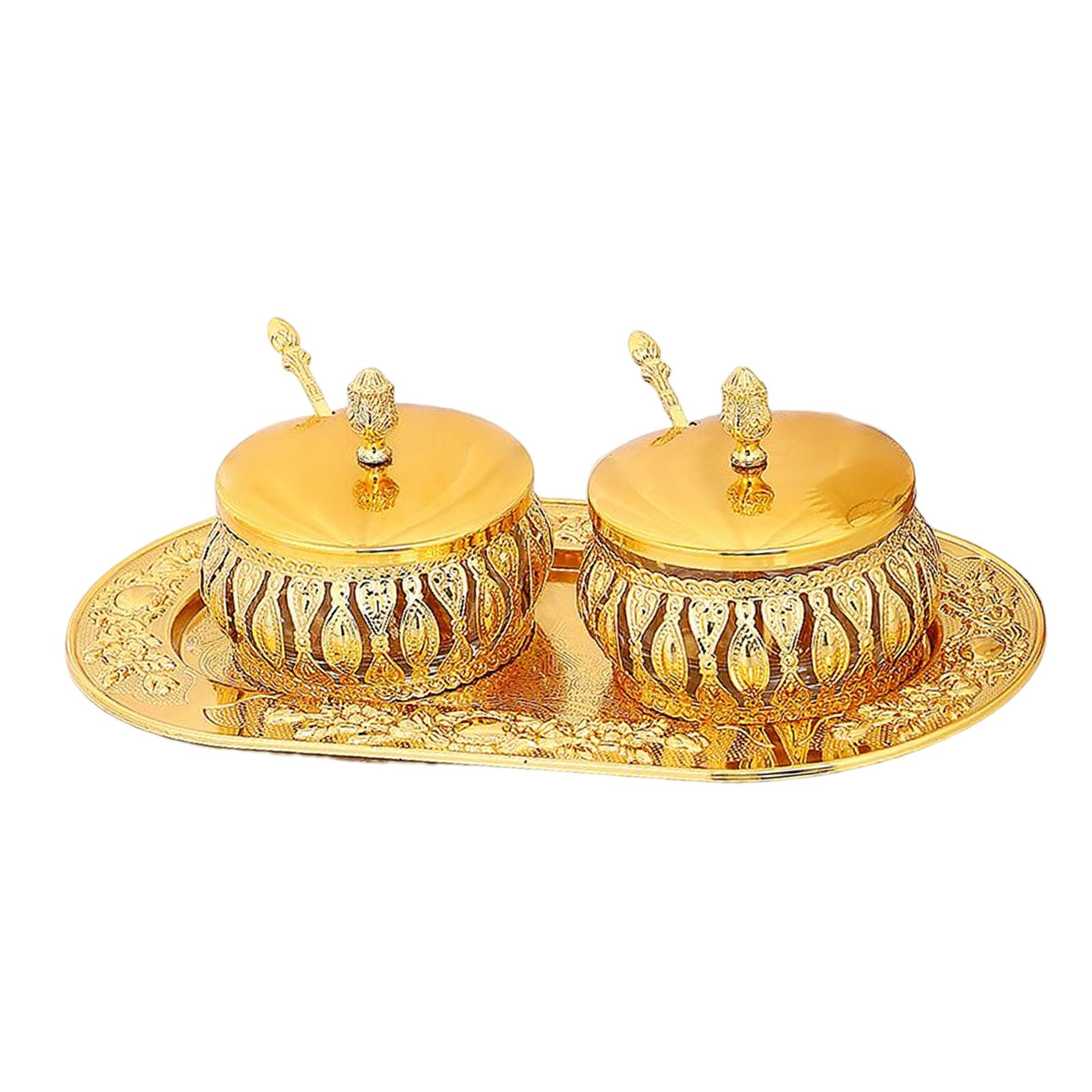 Sugar Bowls Set Condiment Pots with Lid Spoon and Tray Space Saving for Serving Durable Exquisite Design Round Edge