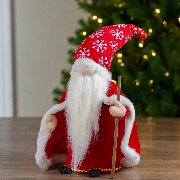 Red And White Snowflakes Santa Gnome With Cape Christmas Figure