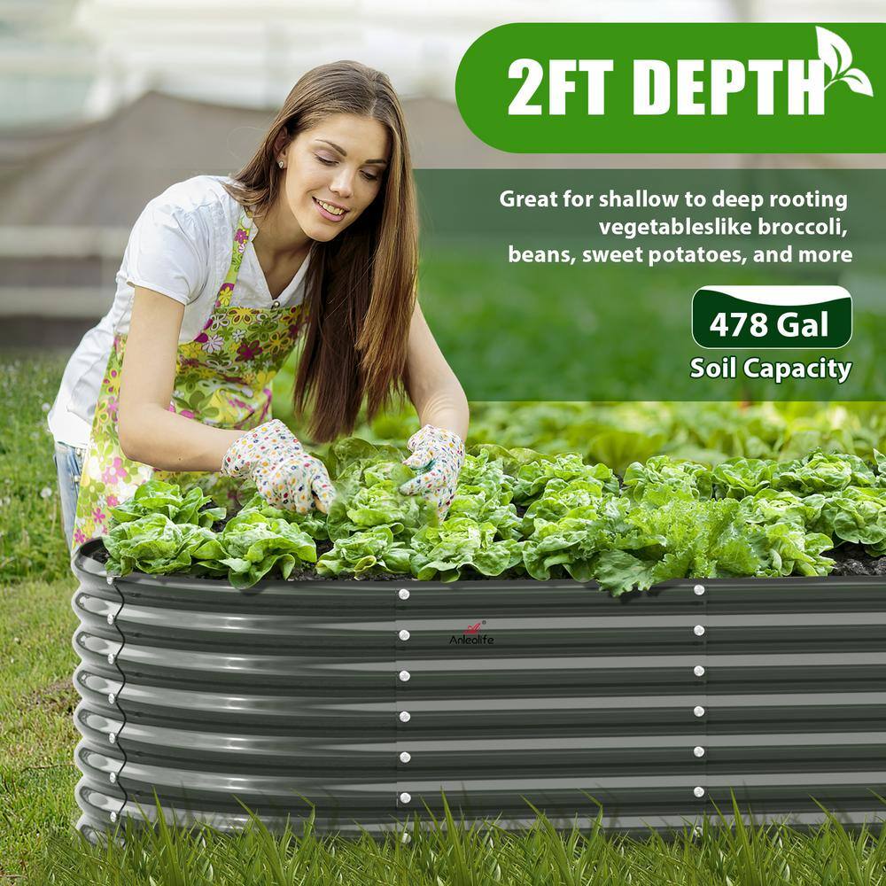 Cesicia 2 Pcs Gray Anti-Rust Galvanized Raised Steel Garden Bed Oval Above Ground Modular Planter Boxes(96L x 48W x 24H ) ktkhxywydyq35