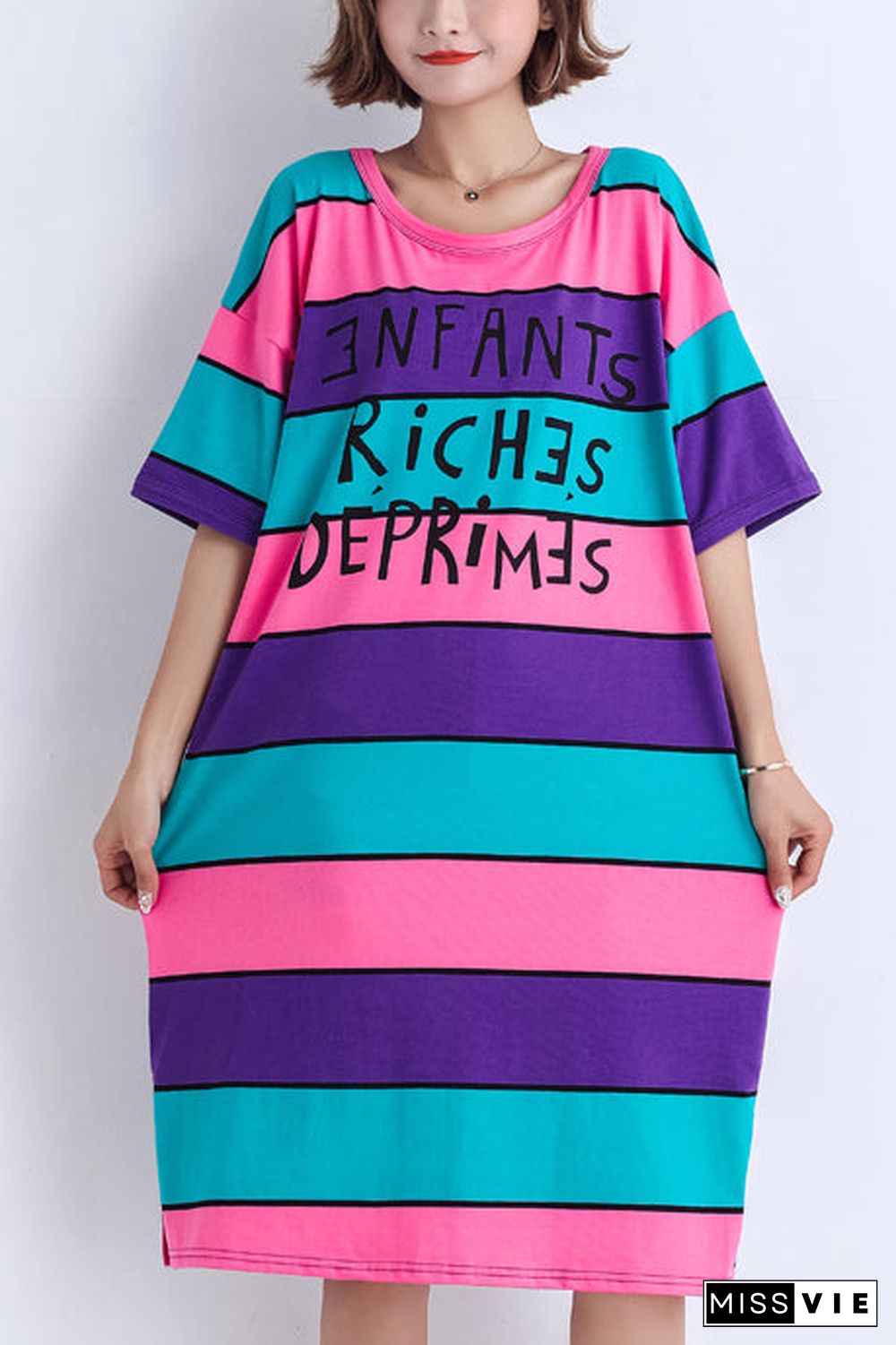 Simple multicolor Cotton Long Shirts Stitches Work Outfits o neck side open Midi summer Dress