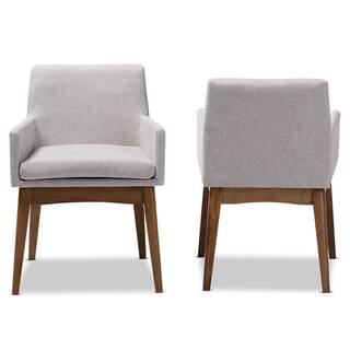 Baxton Studio Nexus Greyish BeigeWalnut Brown Fabric Dining ArmChair (Set of 2) 2PC-7589-HD