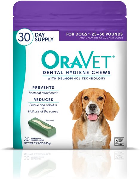 OraVet Hygiene Dental Chews for Medium Dogs， 25 - 50 lbs