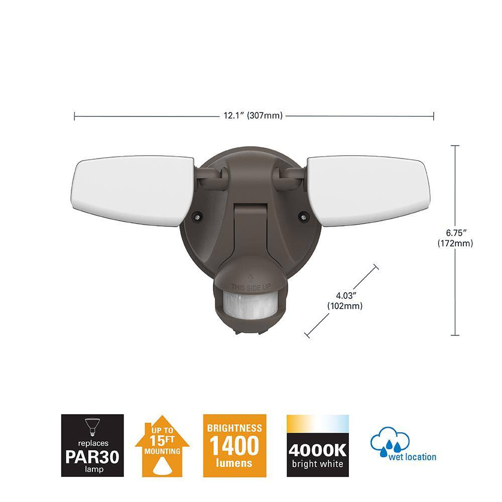 HALO 15-Watt Bronze Motion Activated Outdoor Integrated LED Dusk to Dawn Flood Light 4000K 80 CRI ESF1A4MB