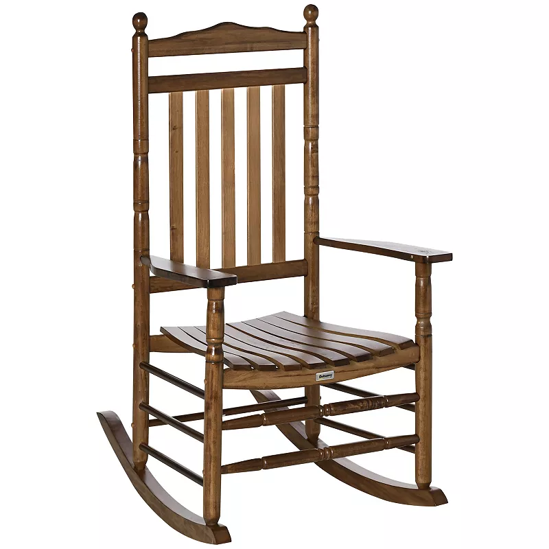 Outsunny Traditional Wooden High-Back Rocking Chair for Porch， Indoor/Outdoor， Black