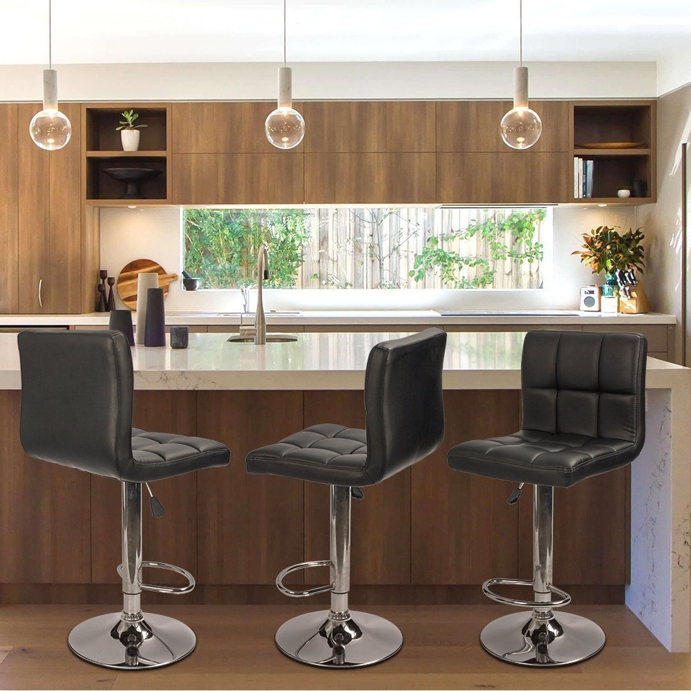 Lacoo Adjustable Armless Swivel Bar Stools with PU Leather