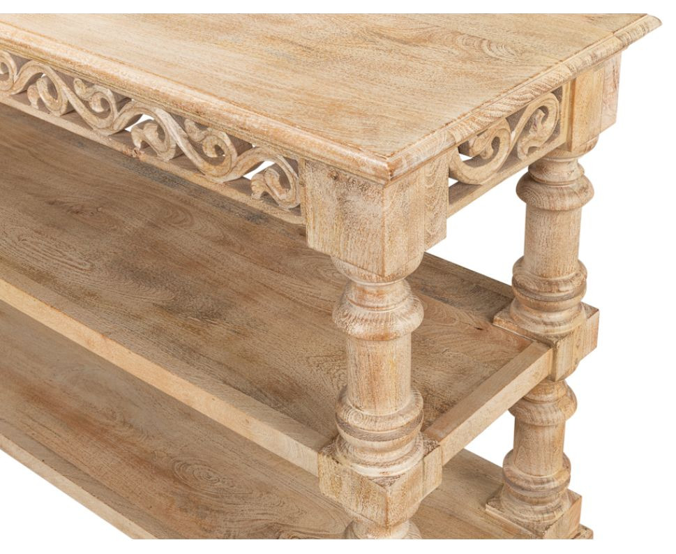 Fowler Carved Console With Shelf Solid Wood   Traditional   Console Tables   by Sideboards and Things  Houzz