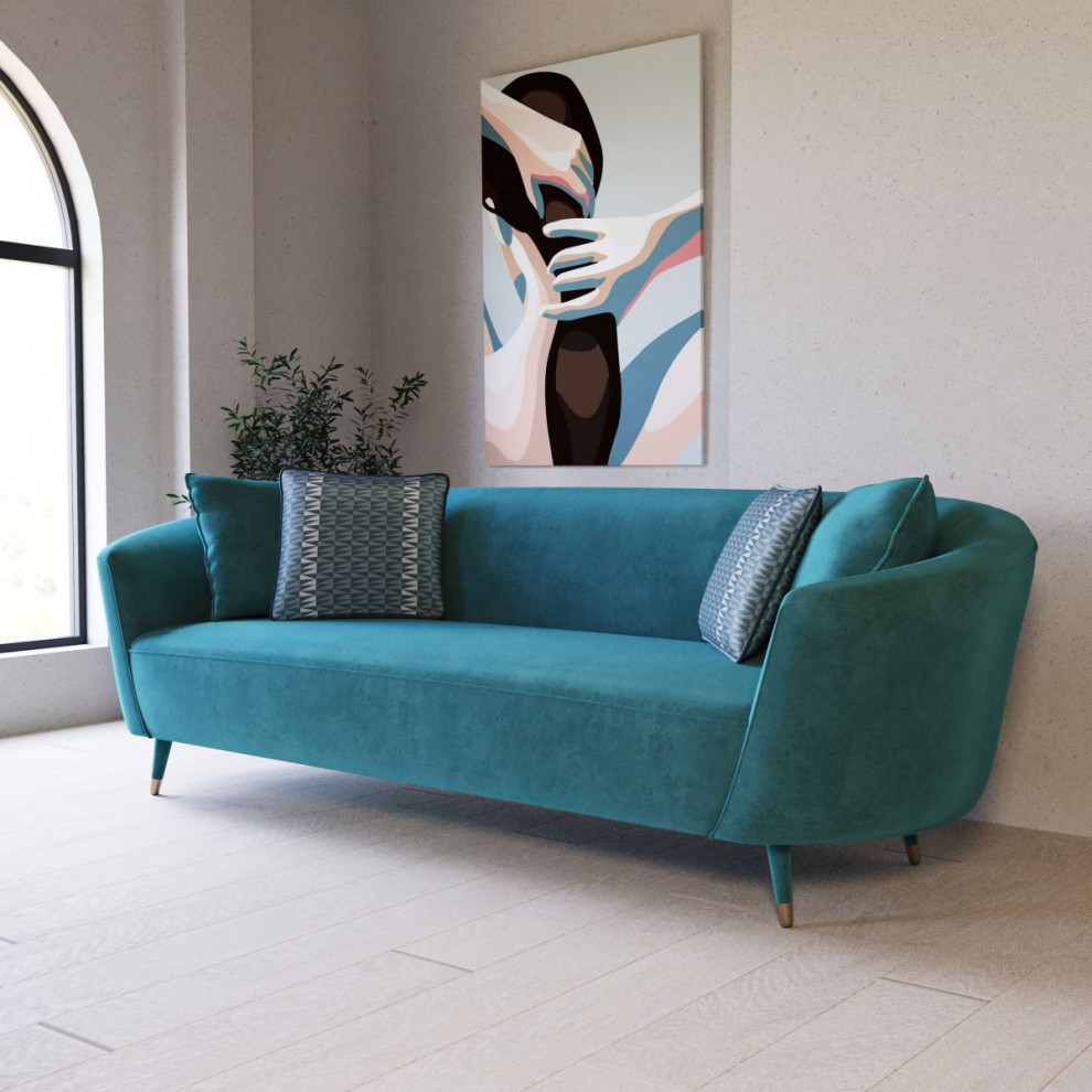 Romero  Modern Aqua Velvet Sofa   Midcentury   Sofas   by Rustic Home Furniture Deco  Houzz