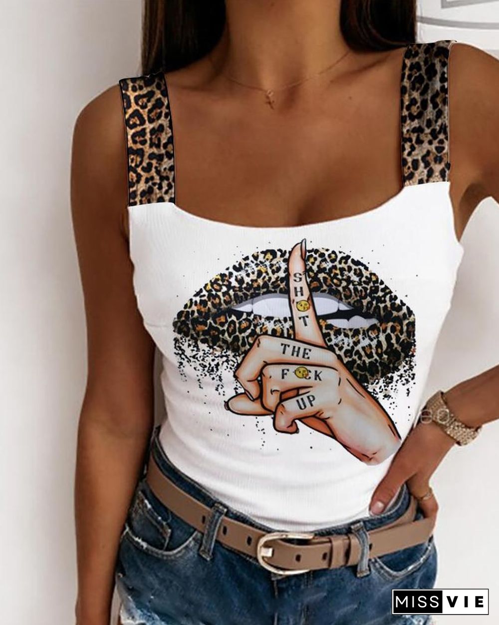 Leopard Print Strap Figure Print Tank Top