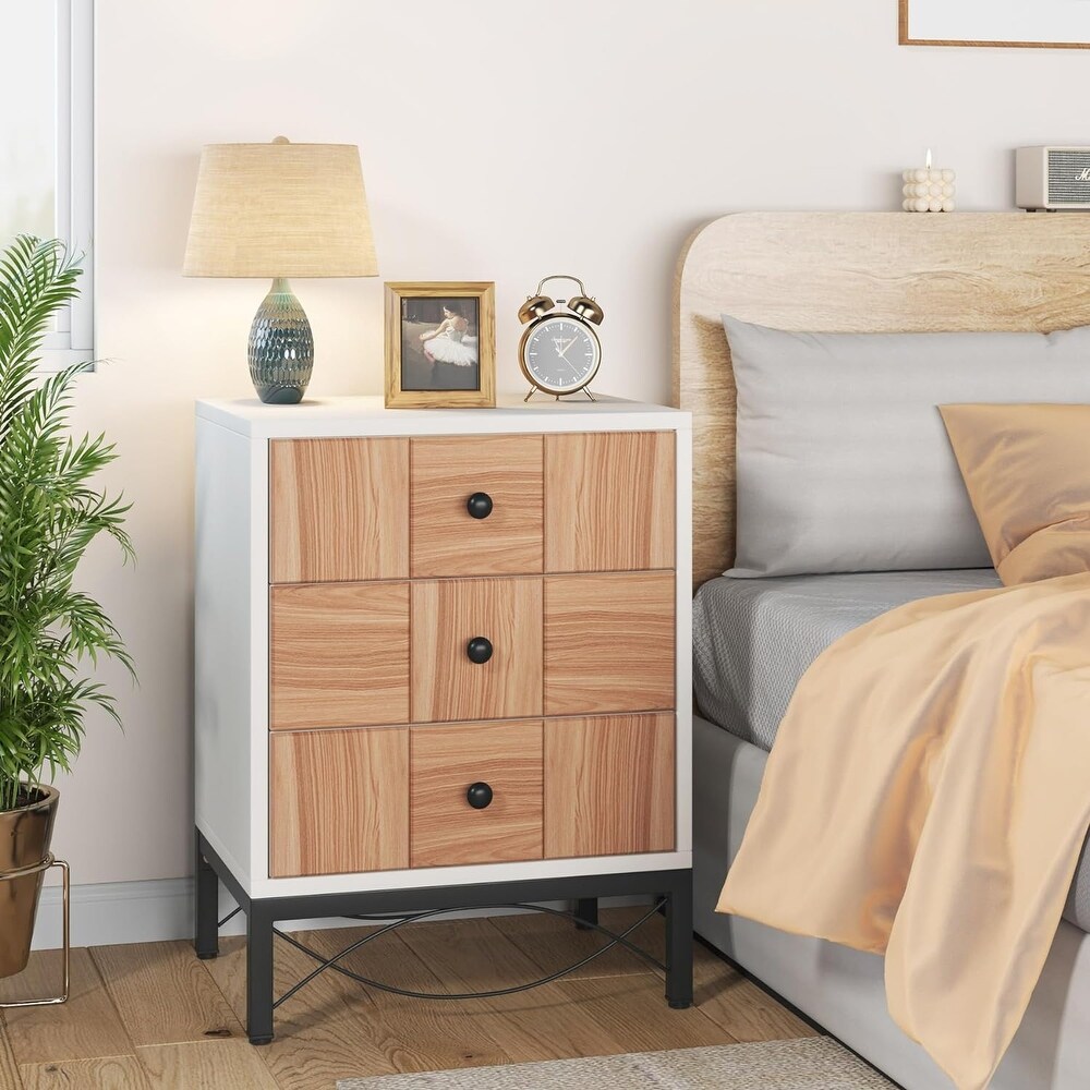 Nightstand with 3 Drawers  Modern Bedside Table for Small Space